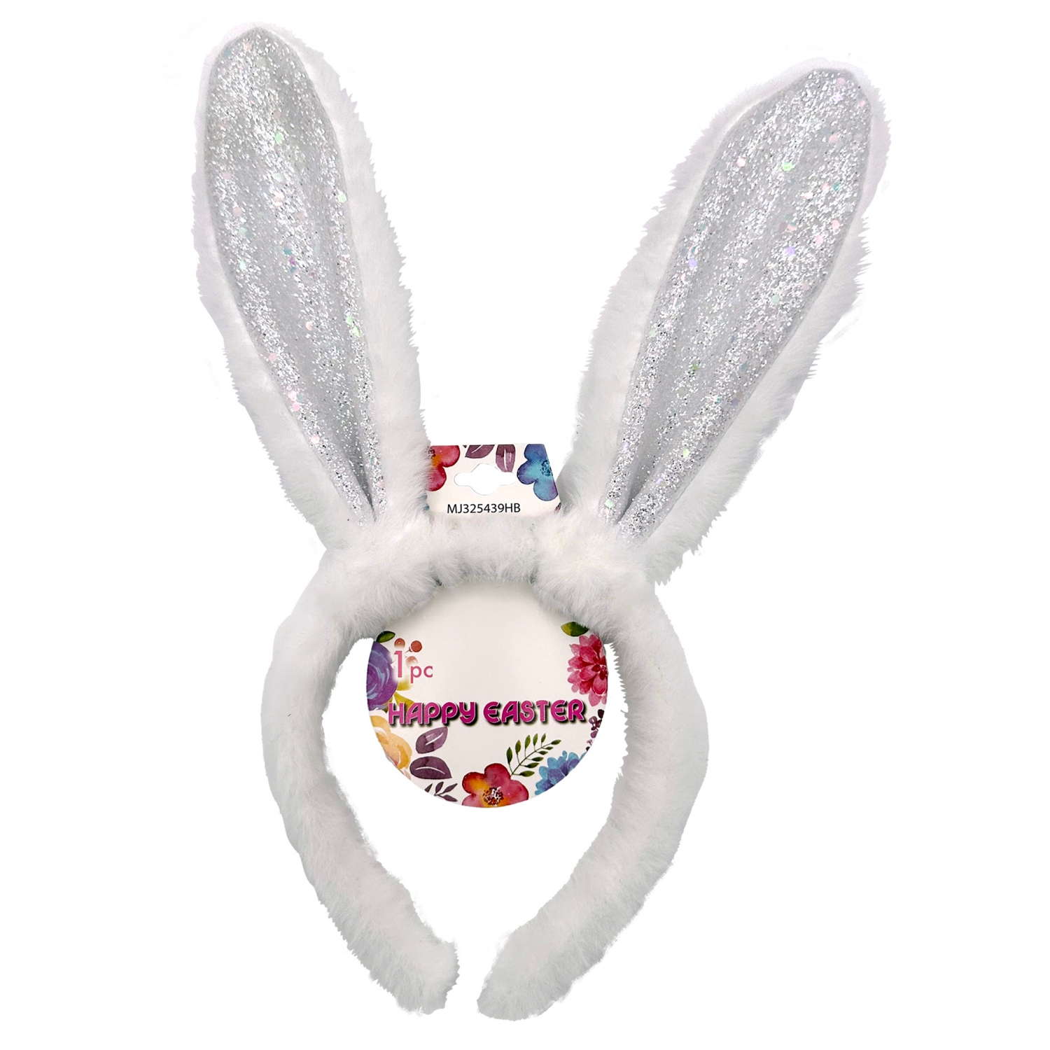 slide 1 of 2, Easter Fuzzy Headband with Glitter Jumbo Bunny Ears in White AB, White, 1 Count, 1 ct