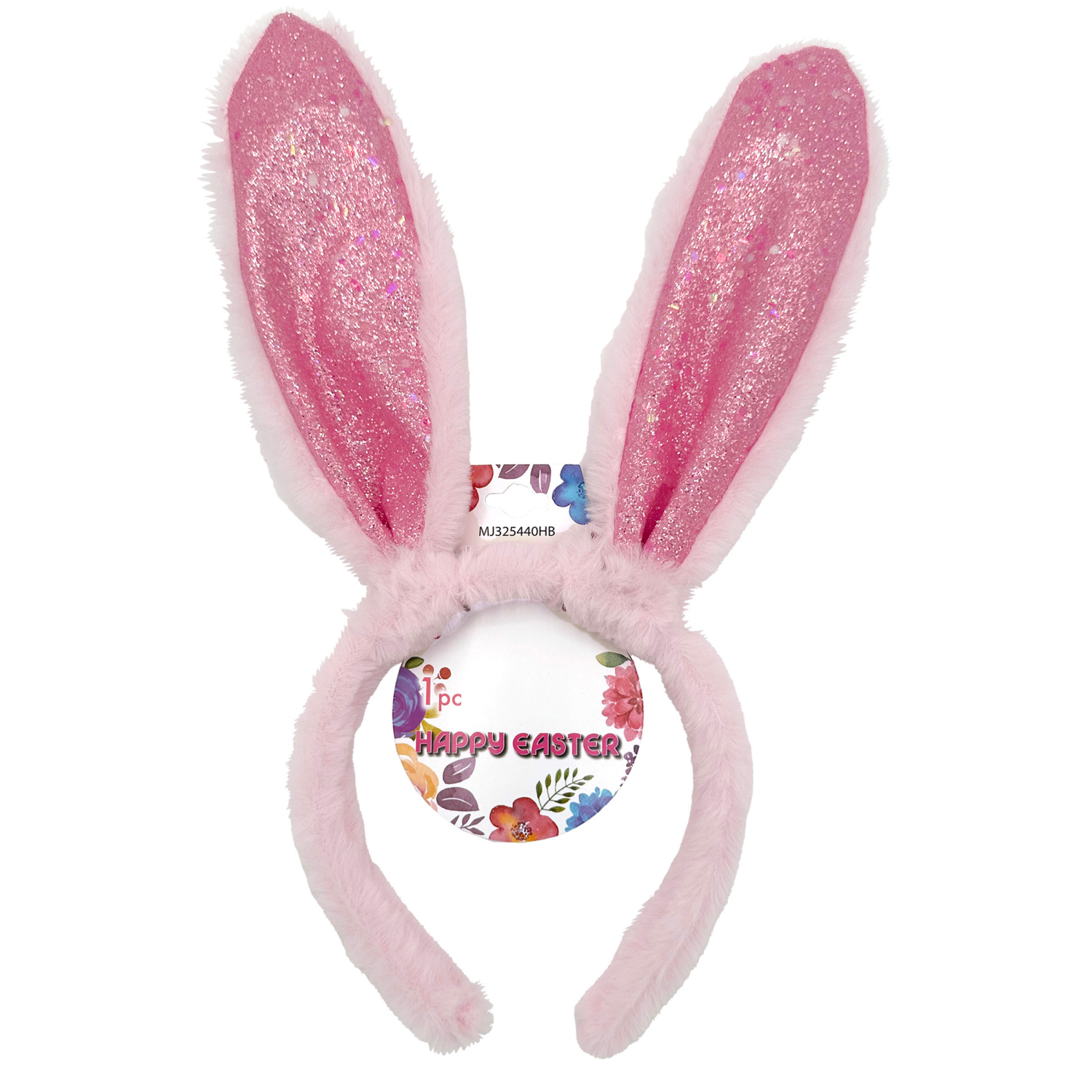 slide 1 of 2, Easter Fuzzy Headband with Glitter Jumbo Bunny Ears in Pink AB, Light Pink, 1 Count, 1 ct