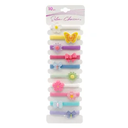 Salon Choice Flower and Butterfly Knitted Terry Ponyholders, Assorted Colors, 10 Count