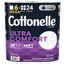 Cottonelle Ultra Comfort Toilet Paper, Strong Bath Tissue, 6 Mega Rolls (6 Mega Rolls = 24 regular rolls), 268 Sheets per Roll