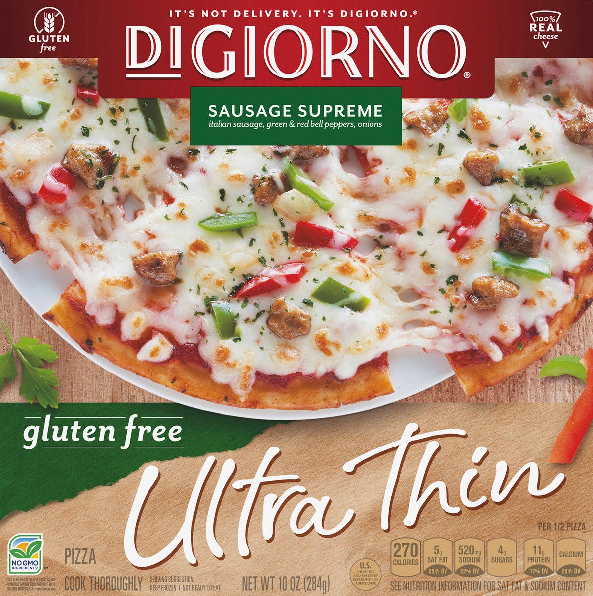 slide 6 of 13, DiGiorno Gluten Free Ultra Thin Sausage Supreme Pizza 10 oz, 10 oz