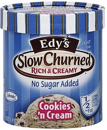 slide 1 of 1, Edy's Slow Churned Rich & Creamy No Sugar Added Cookies 'n Cream, 48 oz