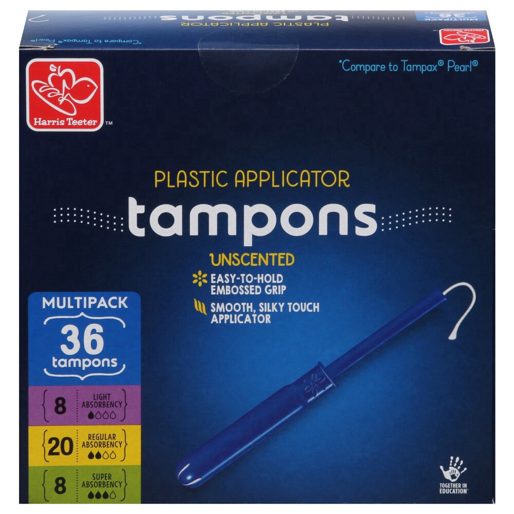 slide 3 of 5, Harris Teeter™ Plastic Applicator Unscented Tampons Multipack, 36 ct