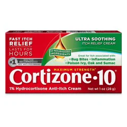 Cortizone-10 Maximum Strength Ultra Soothing Itch Relief Cream, 1% Hydrocortisone, Fast-Acting, Anti-Itch Cream for Bug Bites, Rash, Eczema, Psoriasis, Poison Ivy, Oak, Sumac & More, 1 oz