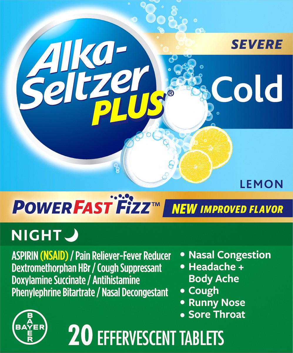 slide 5 of 7, Alka-Seltzer Plus Severe Cold Effervescent Tablets Night Lemon 20 ea, 20 ct