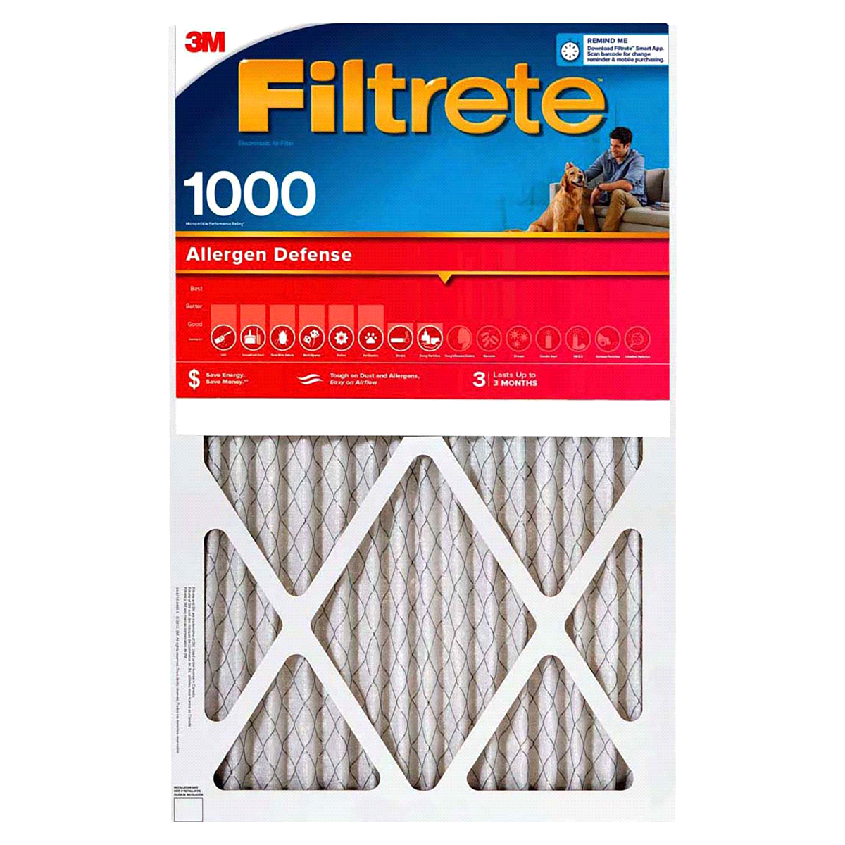 slide 1 of 1, 3M Air Cleaning Filter, Electrostatic, MPR 1000, Allergen Defense, 2 Pack, 2 ct