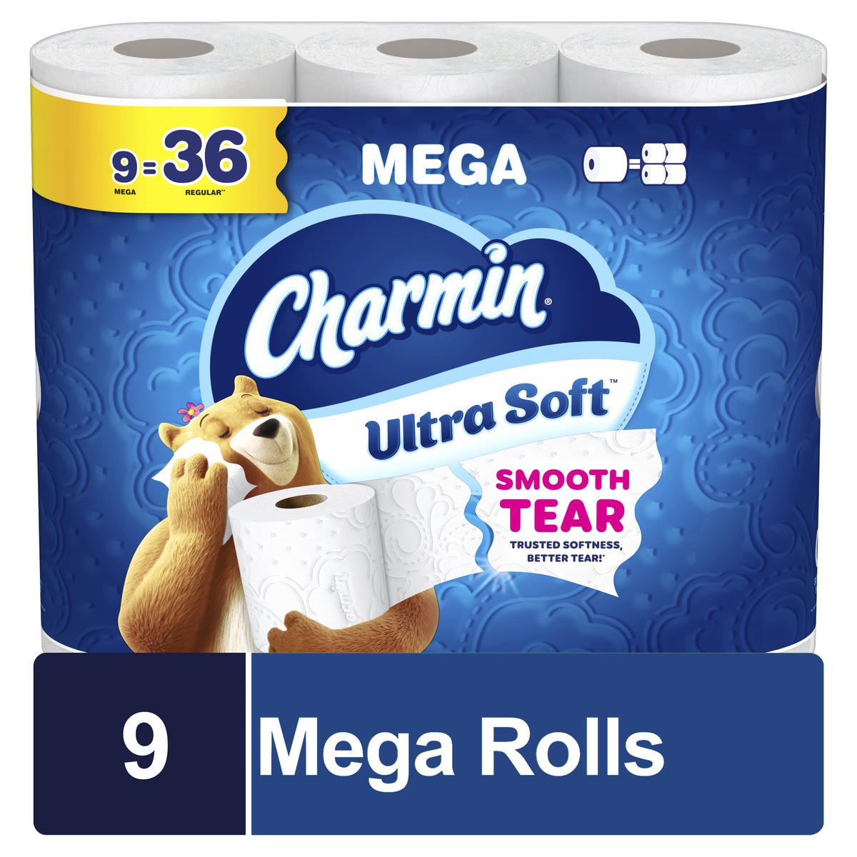 slide 1 of 10, Charmin Toilet Paper Ultra Soft, 9 Mega Rolls, 2-ply Bath Tissue, 9 ct