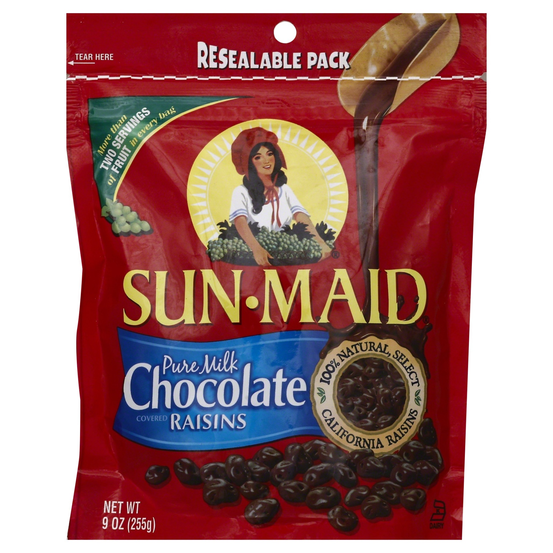 slide 1 of 6, Sun Maid Pure Milk Chocolate Covered Raisins, 9 oz