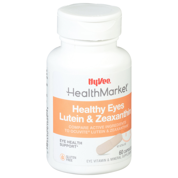 slide 1 of 1, Hy-Vee HealthMarket Healthy Eyes Lutein & Zeaxanthin Eye Vitamin And Mineral Supplement Capsules, 60 ct