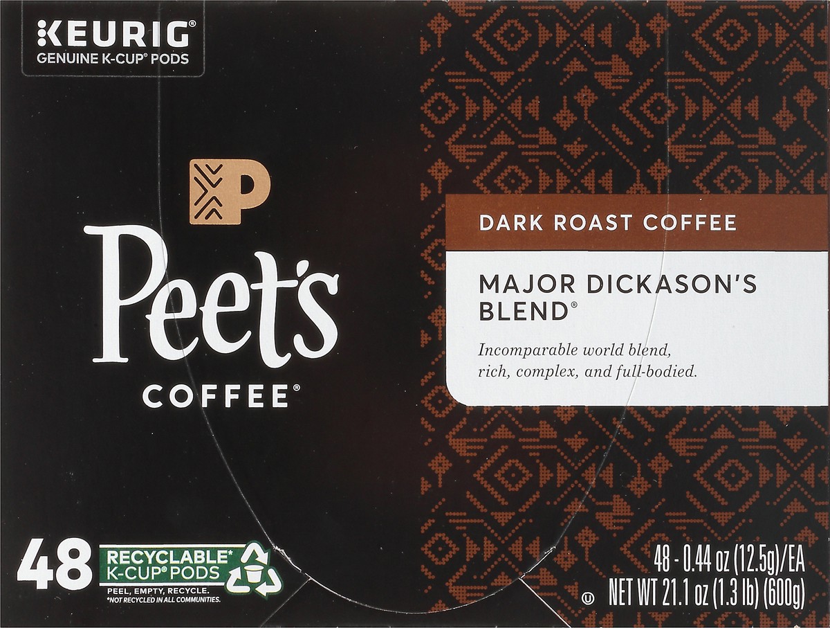 slide 9 of 10, Peet's Coffee, Major Dickason's Dark Roast K-Cup Coffee Pods - 48ct Carton, 48 ct