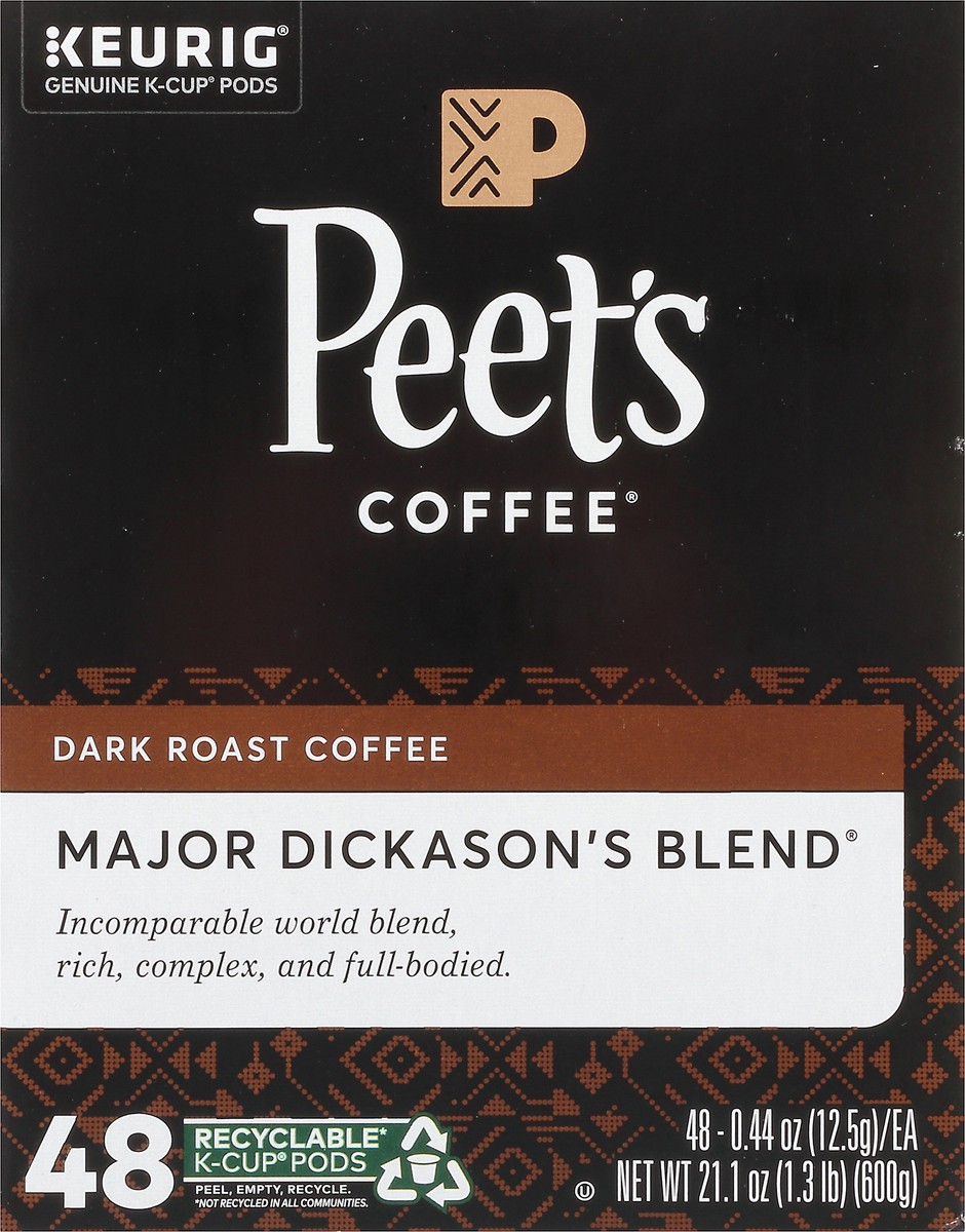 slide 7 of 10, Peet's Coffee, Major Dickason's Dark Roast K-Cup Coffee Pods - 48ct Carton, 48 ct