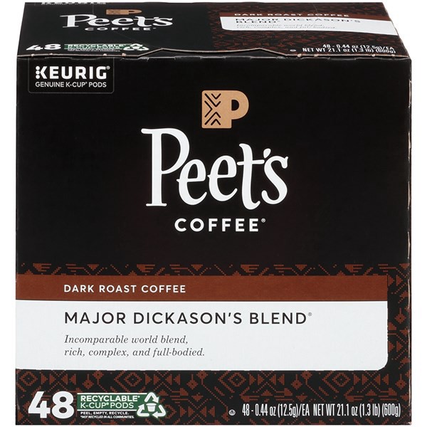 slide 1 of 10, Peet's Coffee, Major Dickason's Dark Roast K-Cup Coffee Pods - 48ct Carton, 48 ct