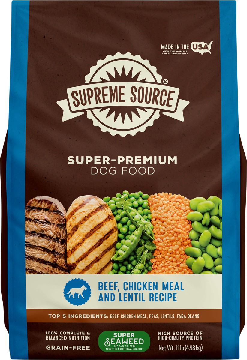 slide 4 of 8, Supreme Source Grain-Free Super-Premium Beef, Chicken Meal and Lentil Recipe Dog Food 11 lb, 11 lb
