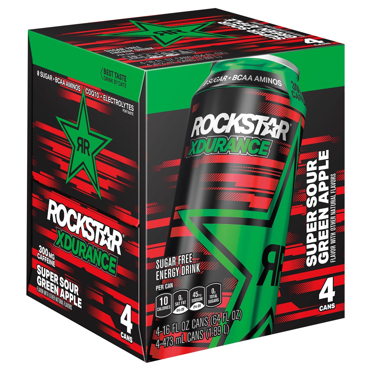 Rockstar Xdurance Energy Drink Sour Green Apple 16 Fluid Ounce/ Can 4 ...