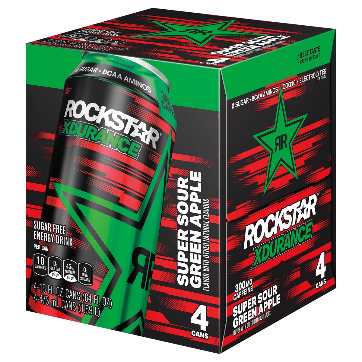 Rockstar Xdurance Energy Drink Sour Green Apple 16 Fluid Ounce/ Can 4 ...