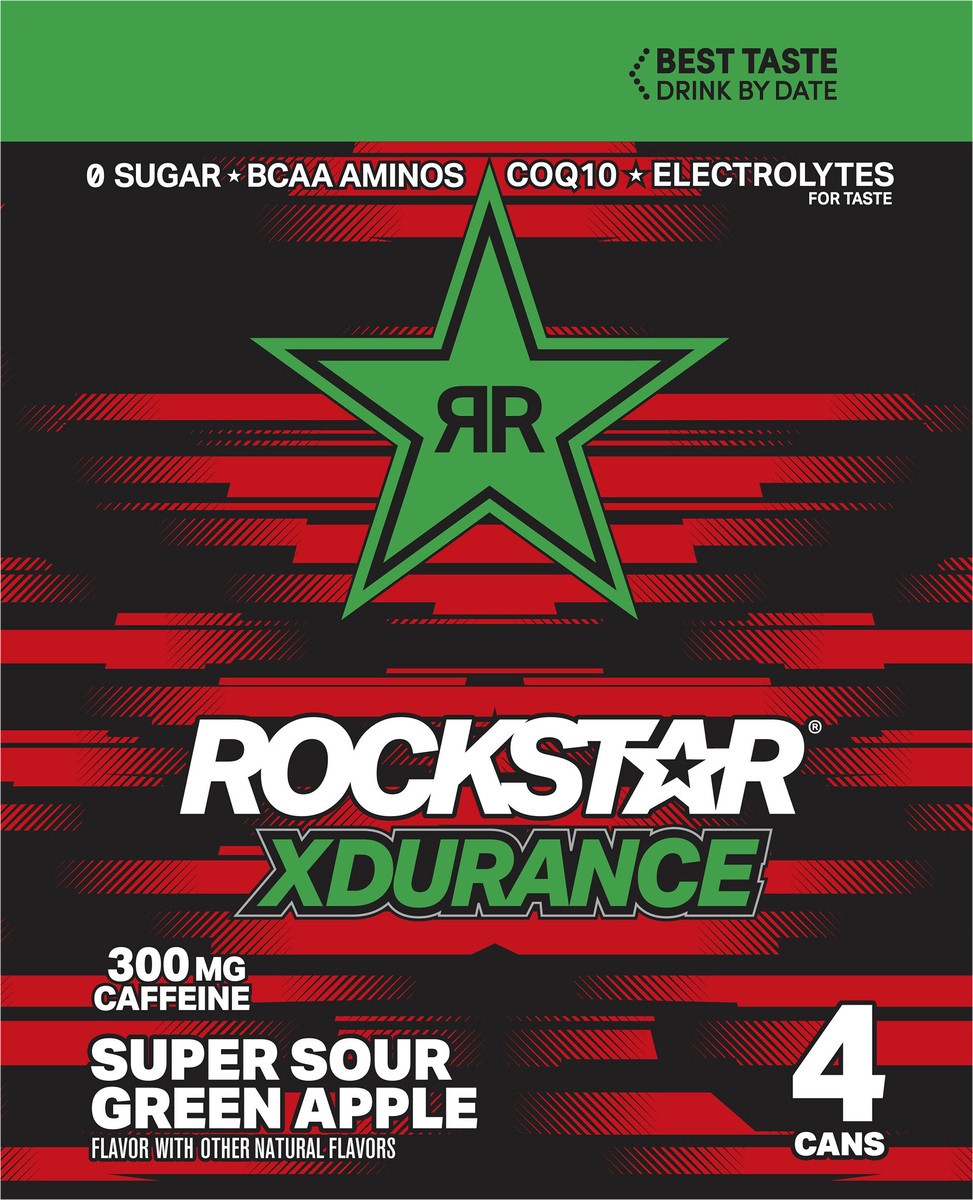 slide 6 of 9, Rockstar Xdurance Energy Drink Sour Green Apple 16 Fluid Ounce/ Can- 64 oz, 64 oz