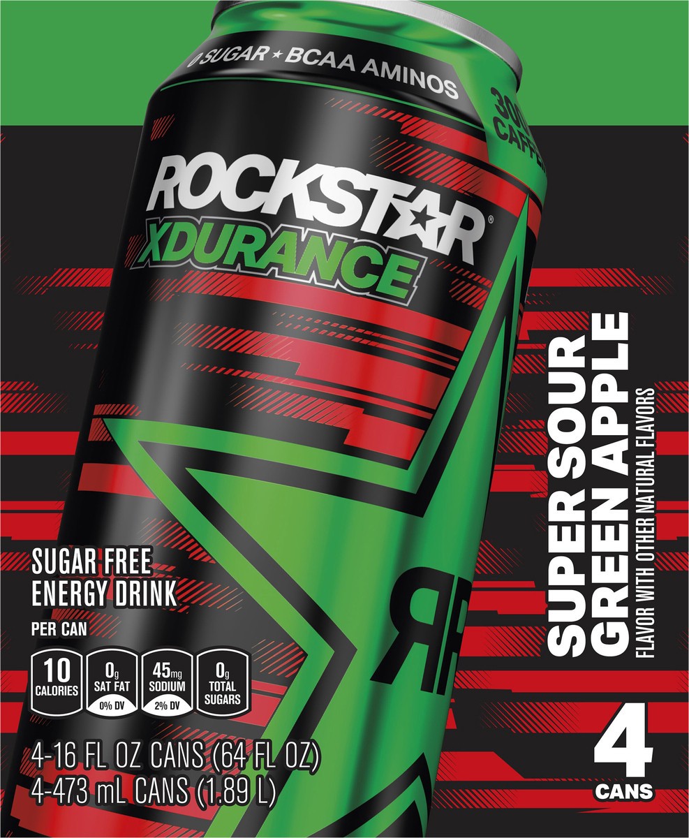 slide 5 of 9, Rockstar Xdurance Energy Drink Sour Green Apple 16 Fluid Ounce/ Can- 64 oz, 64 oz