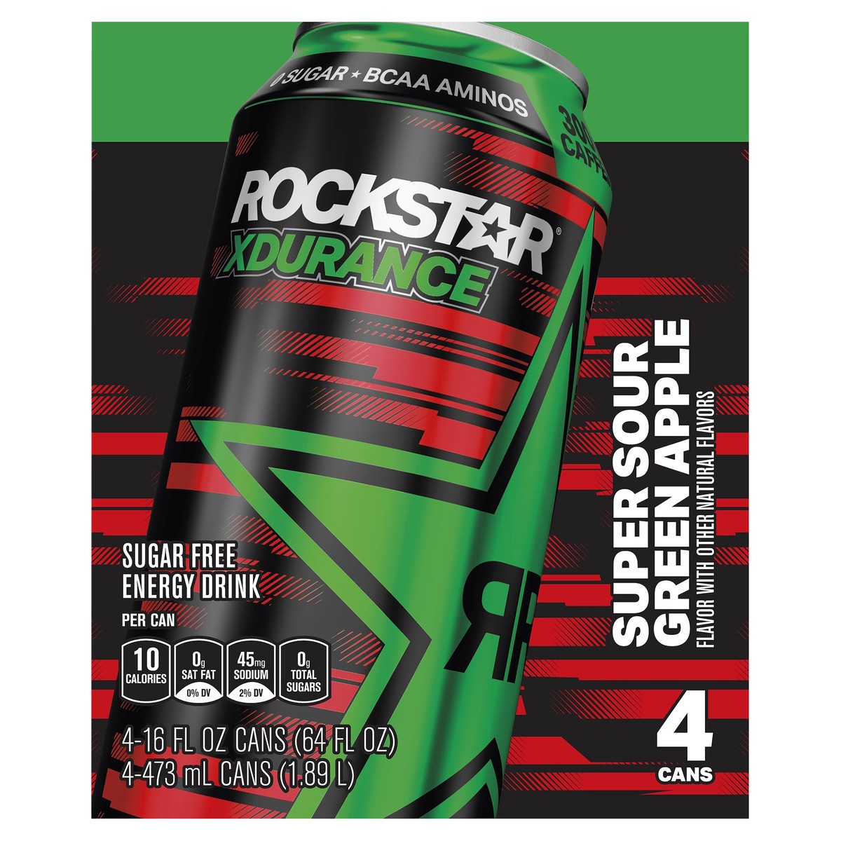 slide 3 of 9, Rockstar Xdurance Energy Drink Sour Green Apple 16 Fluid Ounce/ Can- 64 oz, 64 oz