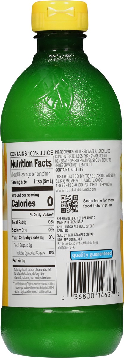 slide 7 of 13, Food Club 100% Lemon Juice from Concentrate - 15 fl oz, 15 fl oz