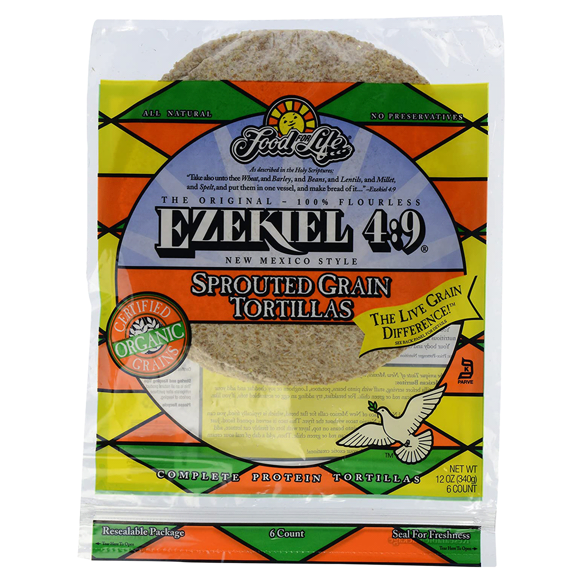 slide 1 of 1, Food For Life Ezekiel 4:9 New Mexico Style Sprouted Grain Tortillas, 12 oz