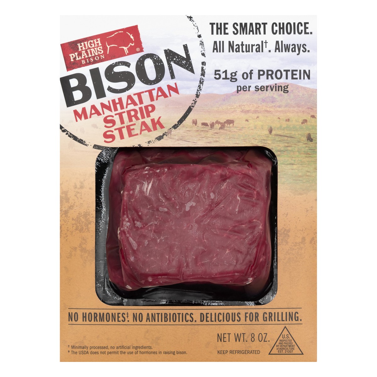 slide 5 of 9, High Plains Bison Manhattan Strip Steak Bison 8 oz, 8 oz