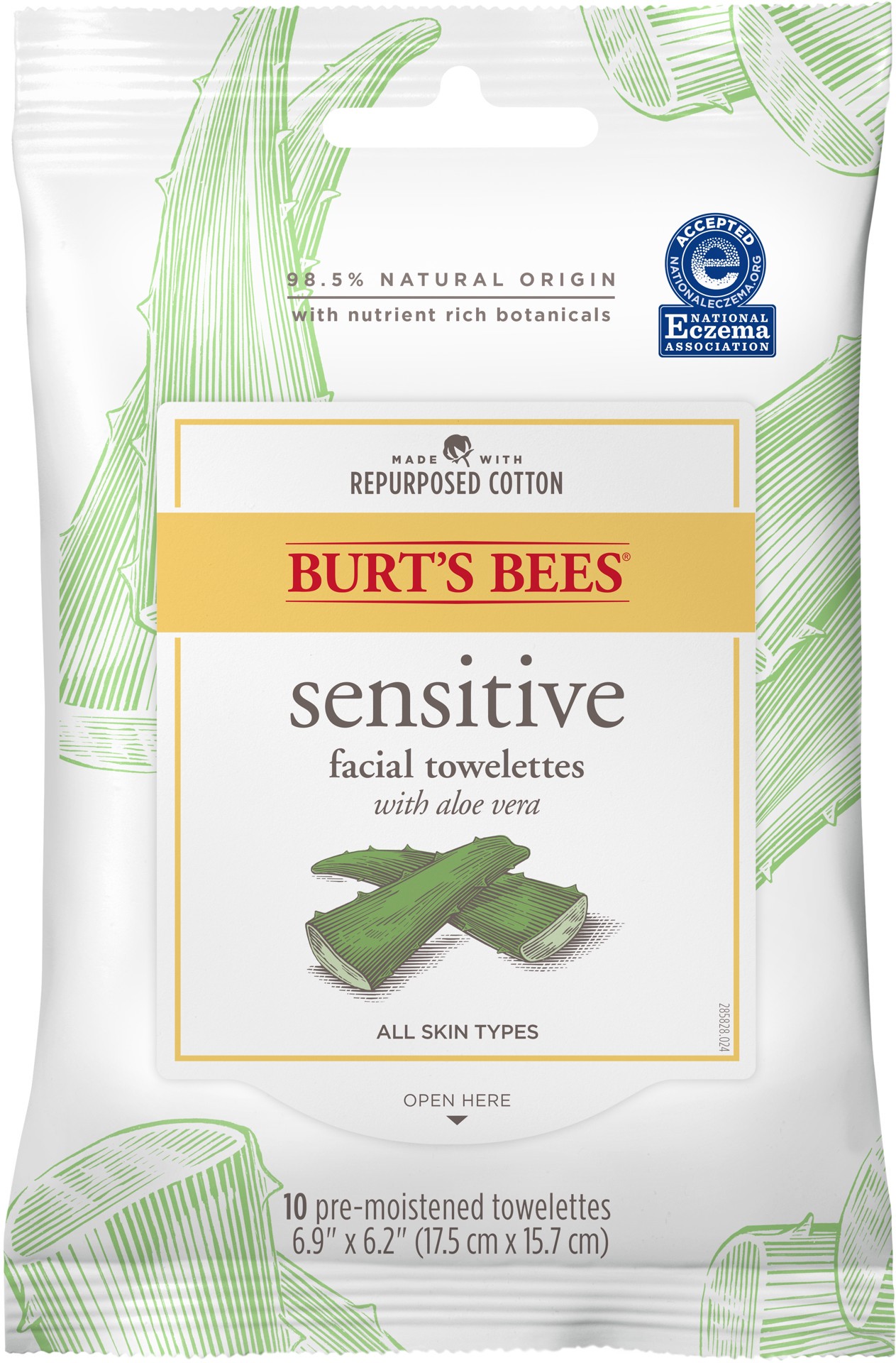 slide 1 of 5, Burt's Bees Facial Cleansing Towelette Wipes for Sensitive Skin with Cotton Extract, 10 Count, 10 ct