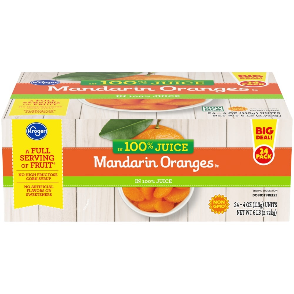 slide 1 of 1, Kroger Mandarin Oranges In 100% Juice Fruit Cups 24 Count, 6 lb