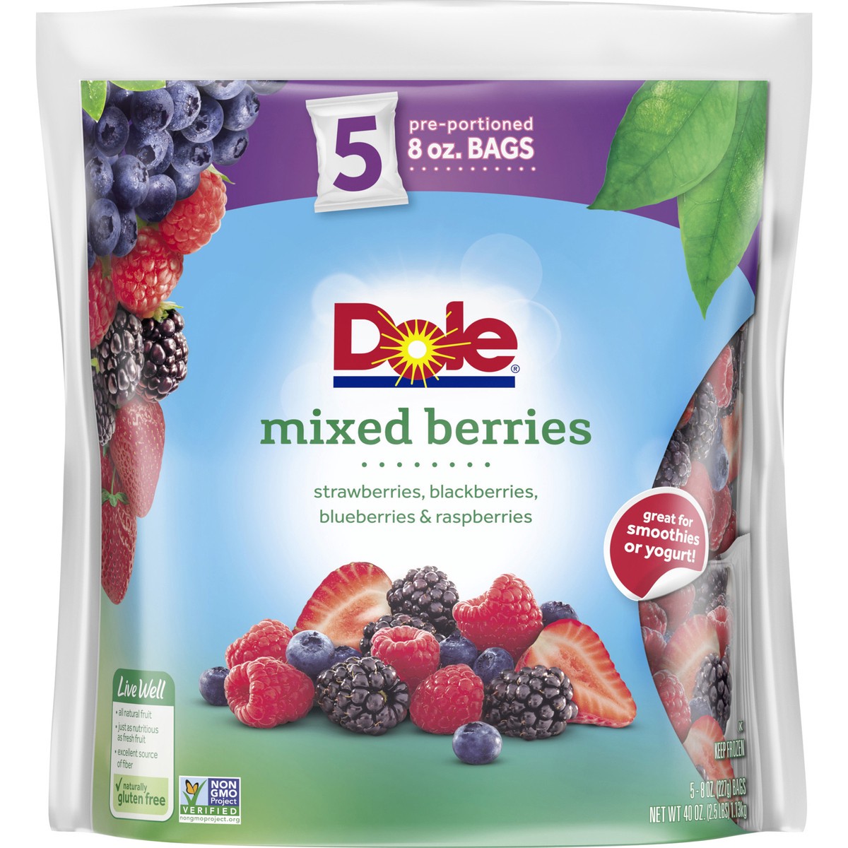 slide 2 of 9, Dole Frozen Mixed Berries, 5 ct; 8 oz