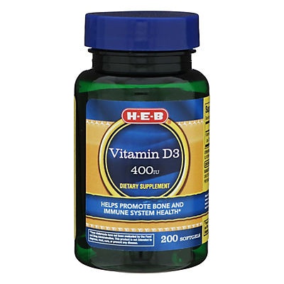 slide 1 of 1, H-E-B Vitamin D 400 IU Softgels, 200 ct