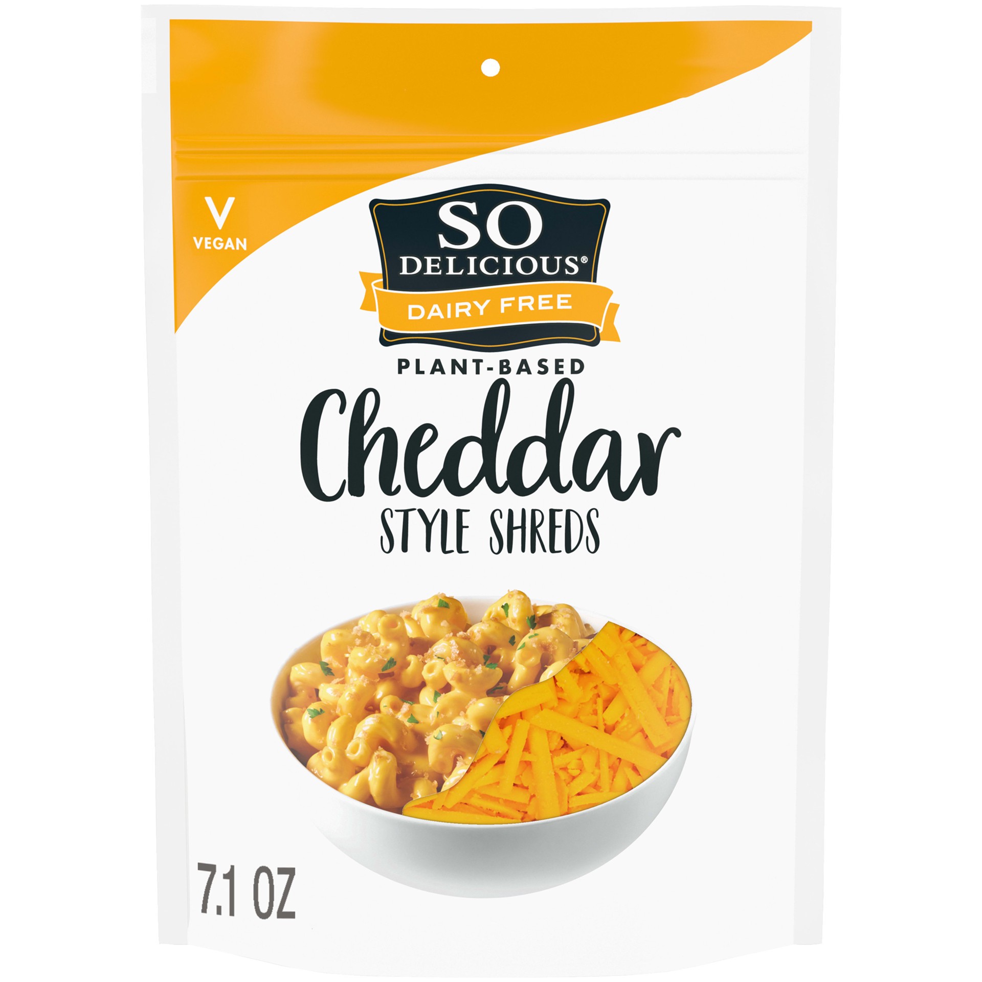 slide 1 of 5, So Delicious Dairy Free Cheddar Style Shreds, 7.1 oz. Bag, Vegan, Shredded Cheese Alternative, Non-GMO Project Verified, 7.1 oz