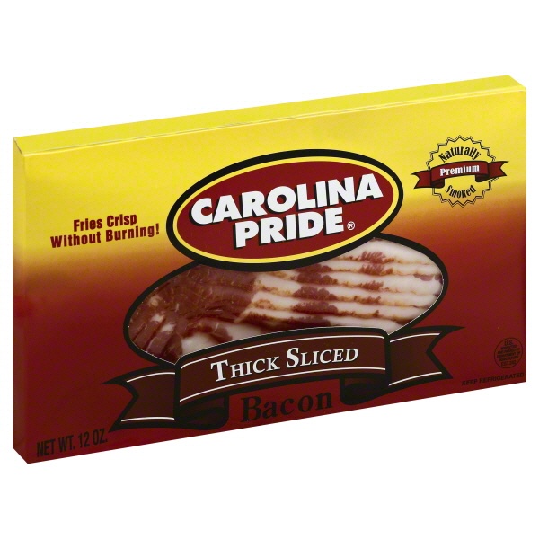 slide 1 of 1, Carolina Pride Bacon Thick Sliced, 12 oz