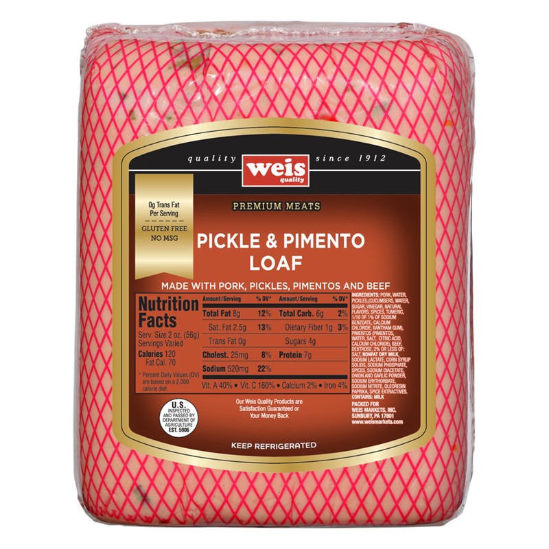 slide 1 of 1, Weis Quality Sliced Pickle and Pimento Loaf, per lb