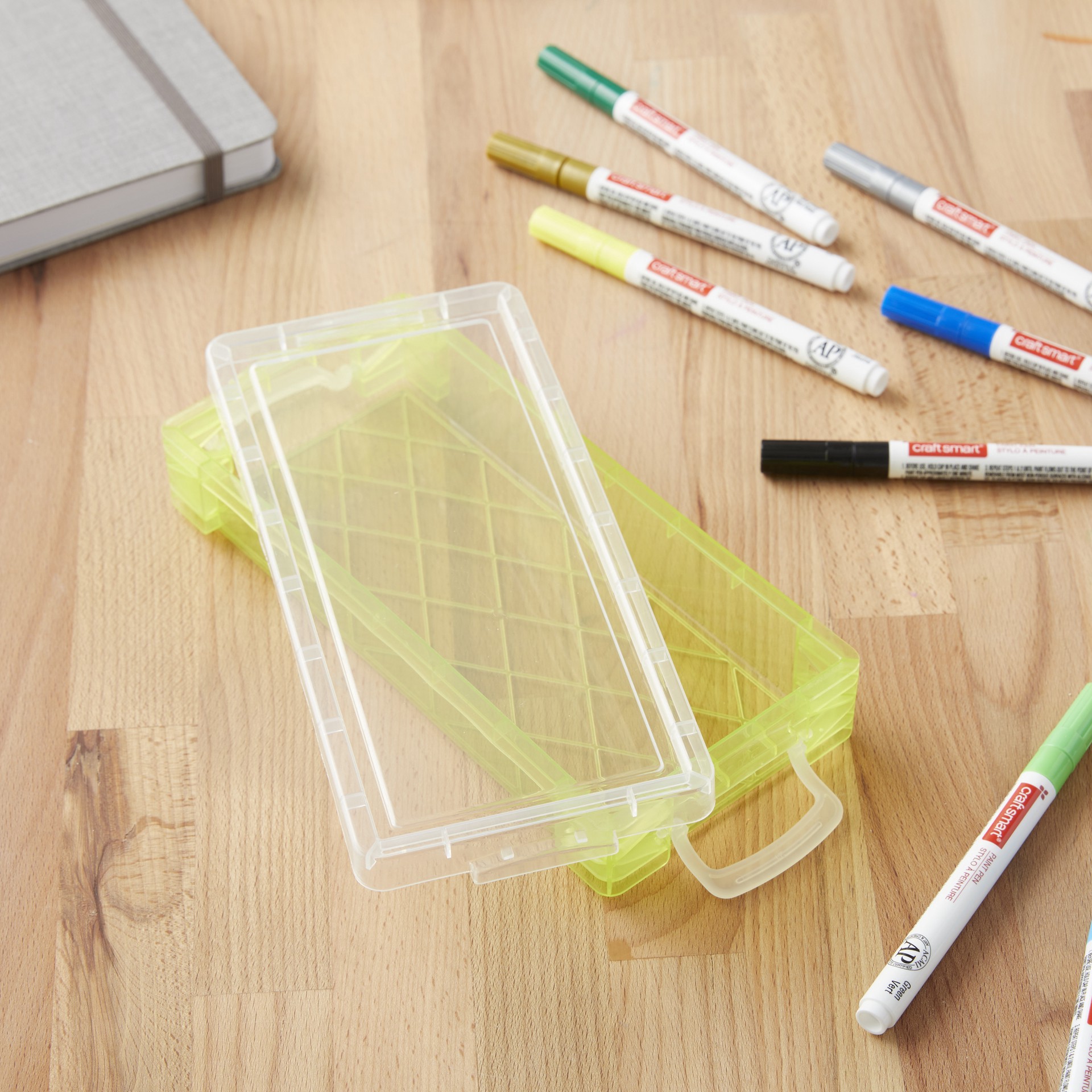 slide 3 of 4, Green Stacking Pencil Box By Simply Tidy, 8.24 in x 3.74 in x 1.57 in