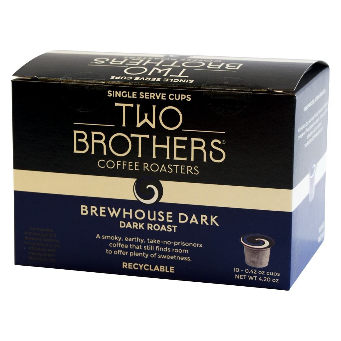 slide 1 of 1, Two Brothers Coffee Roasters Two Brothers Brewhouse Dark Roast Coffee Pods, 10 ct