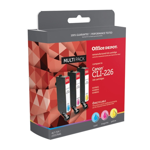 slide 1 of 3, Office Depot Brand Odcli226Cmy (Canon Cli-226) Remanufactured Cyan/Magenta/Yellow Ink Cartridges, Pack Of 3, 3 ct