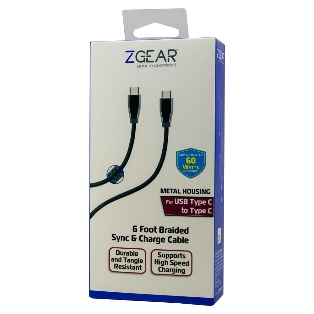 slide 1 of 1, Zgear Usb-C To Usb-C Braided Cable - Black, 6 ft