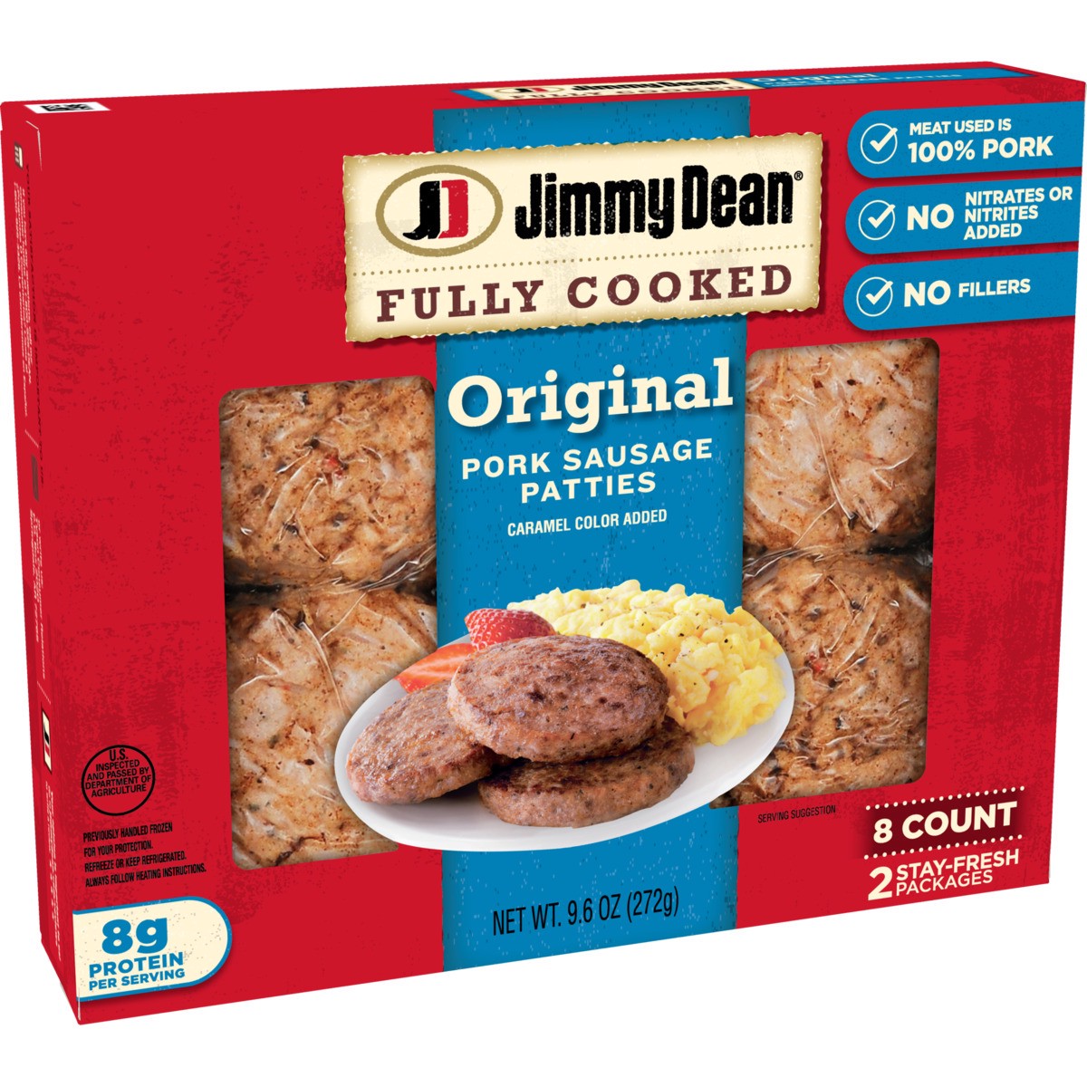 slide 4 of 9, Jimmy Dean Fully Cooked Original Pork Breakfast Sausage Patties, 8 Count, 272.15 g