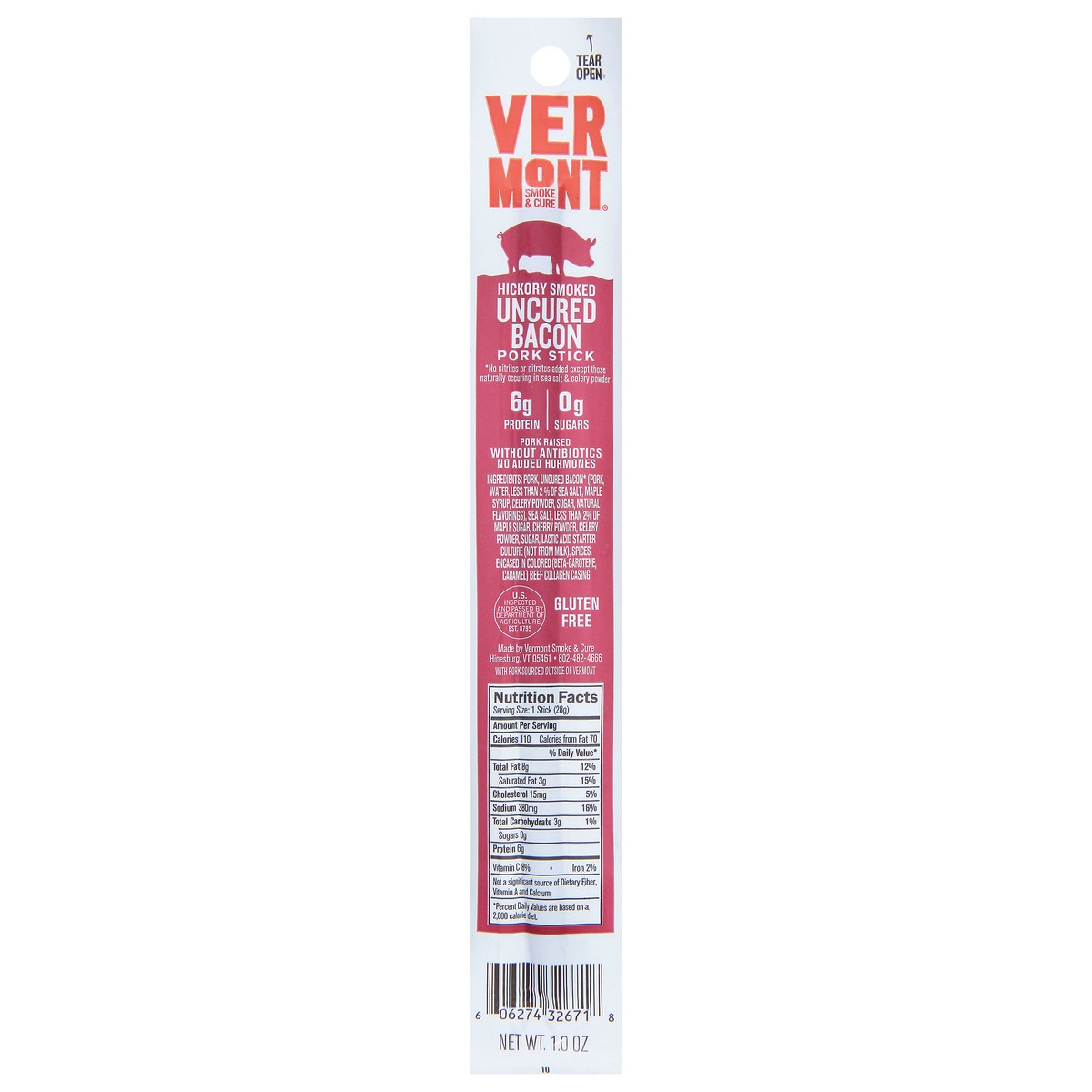 slide 1 of 1, Vermont Smoke & Cure Uncured Bacon Hickory Smoked Pork Stick 1.0 oz, 1 oz