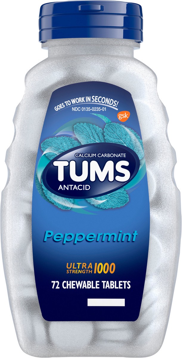 slide 6 of 9, TUMS Chewable Antacid Tablets for Ultra Strength Heartburn Relief, Peppermint - 72 Count, 72 ct