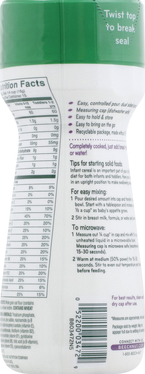 slide 2 of 9, Beech-Nut Stage 1 (from About 4 Months) Oatmeal Whole Grain Baby Cereal 8 oz, 8 oz