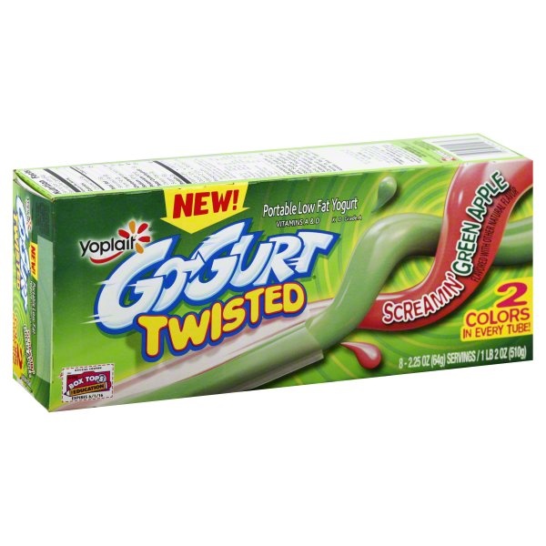 slide 1 of 1, Yoplait Go-Gurt Twisted Screamin' Green Apple Portable Low Fat Yogurt Es, 8 ct; 2.25 oz
