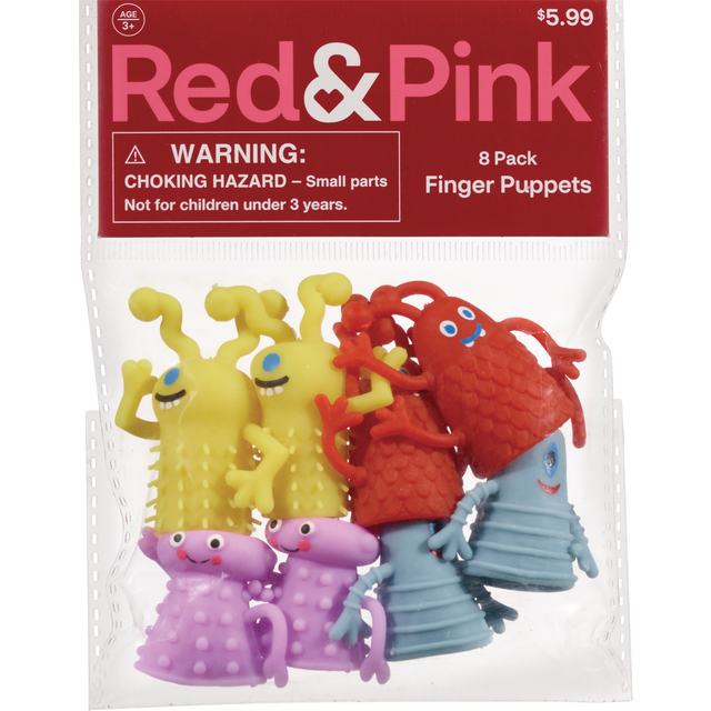 slide 1 of 1, RED AND PINK Finger Puppets, 8 ct
