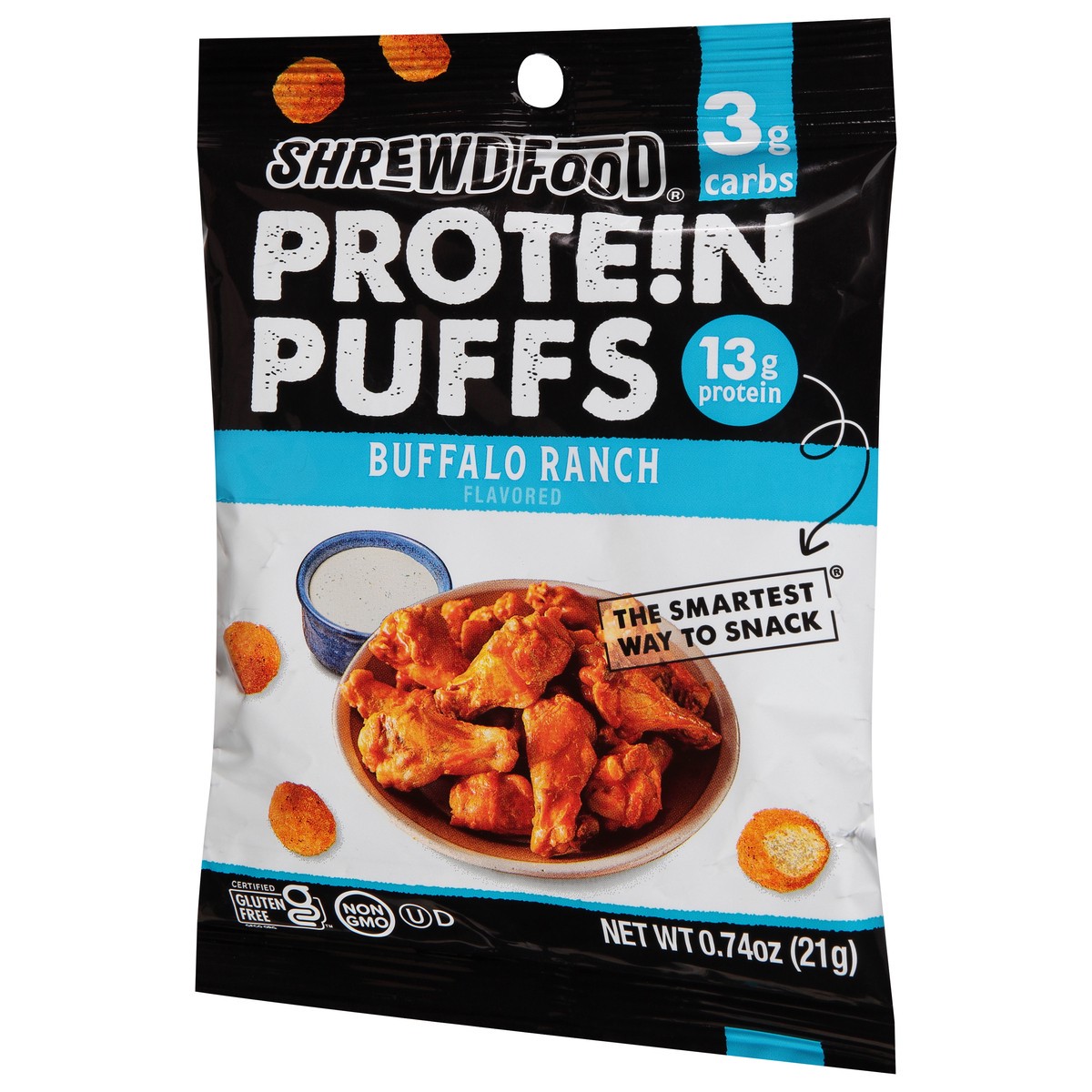 slide 12 of 13, Shrewd Food Shrewd Buffalo Ranch Protein Puffs, 0.74 oz