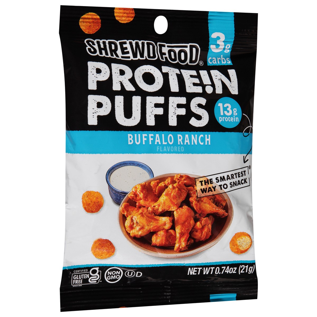 slide 4 of 13, Shrewd Food Shrewd Buffalo Ranch Protein Puffs, 0.74 oz