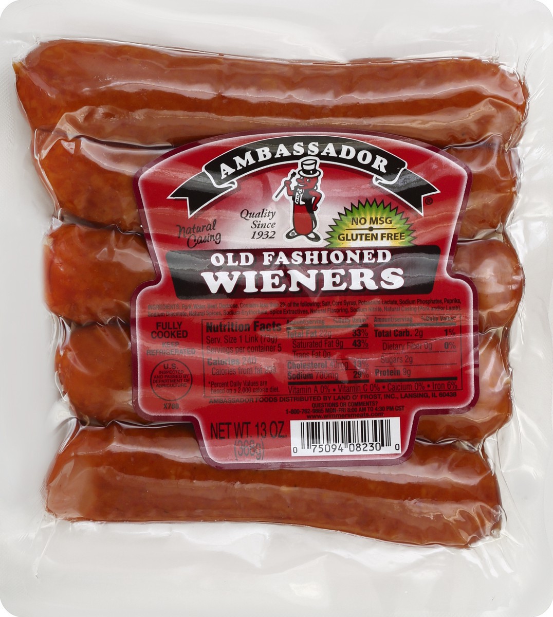 slide 5 of 5, Ambassador Natural Casing Old Fashioned Weiners 5 Ct Pack, 13 oz