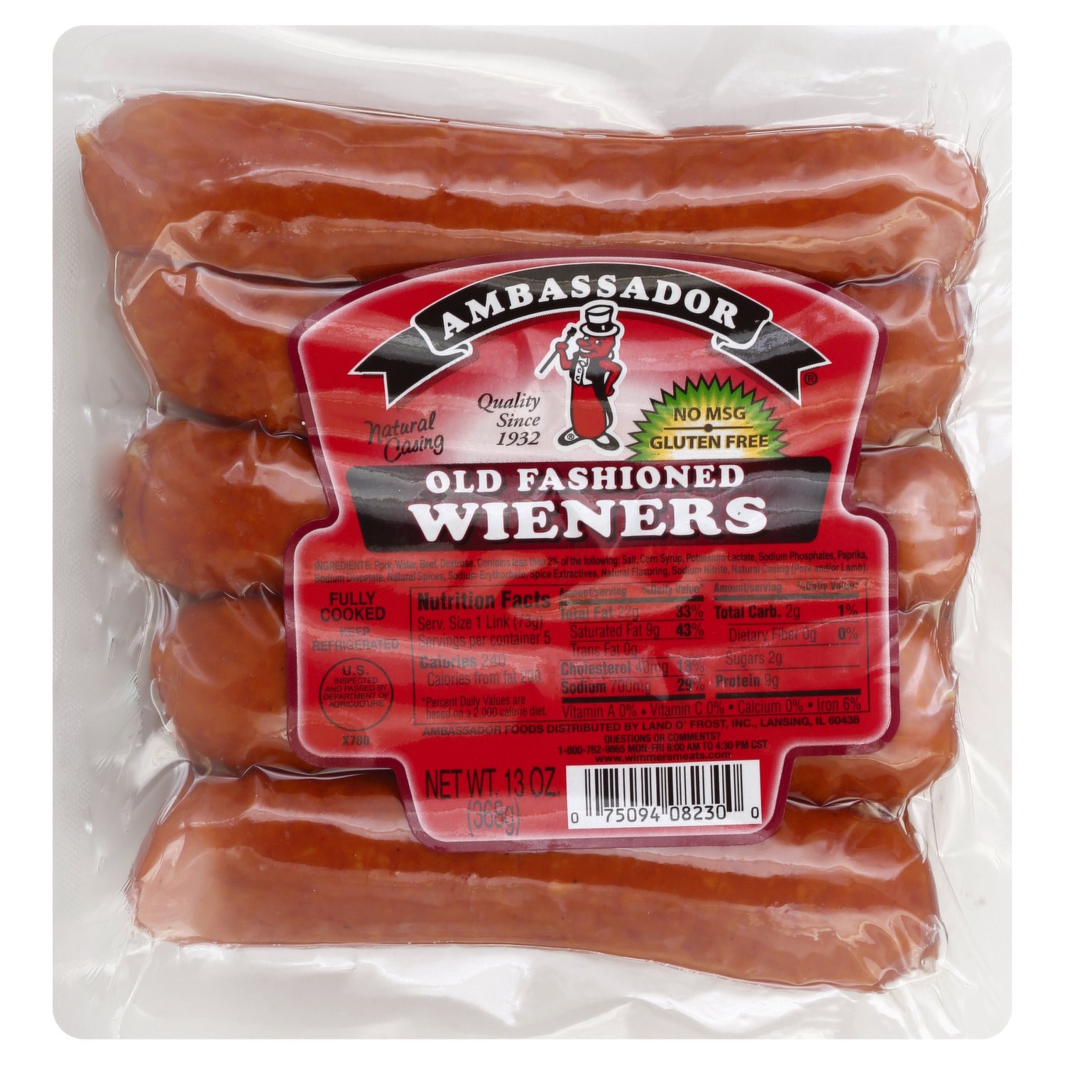 slide 1 of 5, Ambassador Natural Casing Old Fashioned Weiners 5 Ct Pack, 13 oz