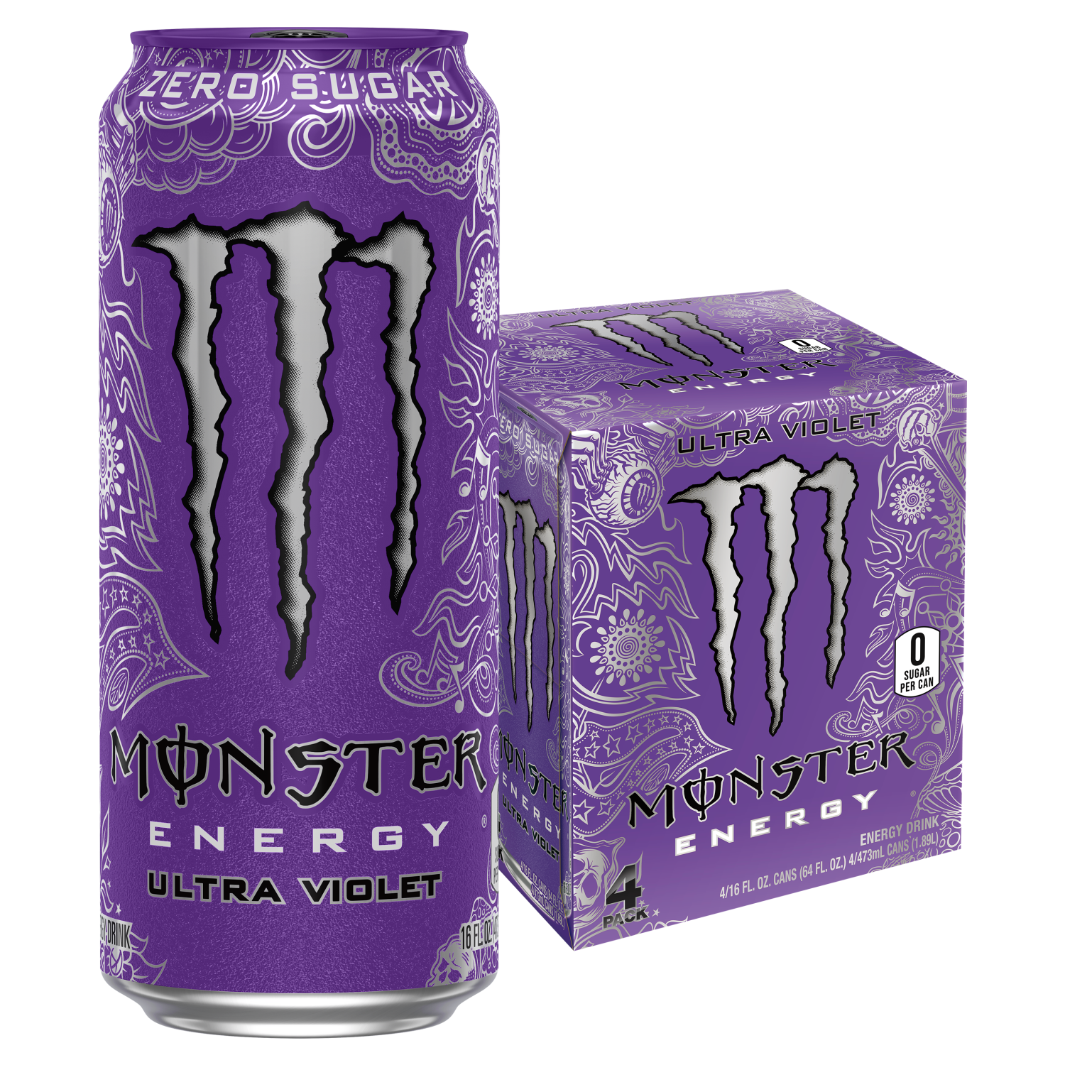 slide 1 of 2, Monster Energy Zero Sugar Ultra Violet Energy Drink 4 - 16 fl oz Cans, 4 ct