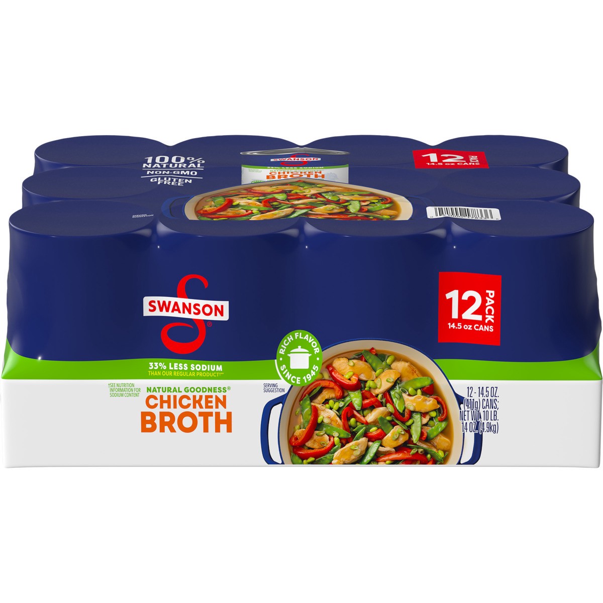 slide 1 of 11, Swanson Natural Goodness 33% Less Sodium Chicken Broth, 14.5 oz Can (Pack of 12), 174.000 oz