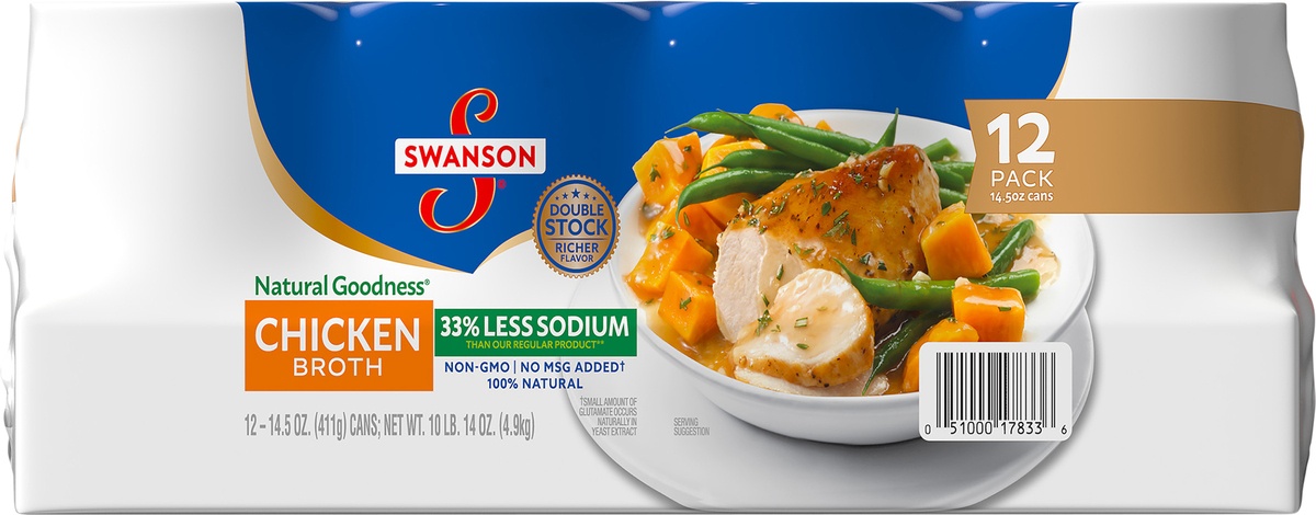 slide 10 of 11, Swanson All Natural 33% Less Sodium Chicken Broth, 12 ct; 14.5 oz