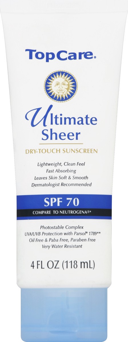 slide 5 of 6, TopCare Ultimate Sheer Drytouch Sunscreen Lotion SPF70, 4 fl oz